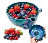 Bol de lavage automatique pour baies, bols à baies avec trous en céramique, rondelle à fruits avec passoire et passoire, bol fait à la main, passoire à fruits, pour nettoyer les baies, les légumes