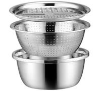 Bol de lavage de fruits 3 pièces avec passoire et coupe-fruits, ensemble 10 passoires en acier inoxydable capacité, passoire à riz empilable multifonctionnelle pour pâtes, légume
