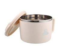 Bol de Nouilles Ramen Portable 1,2 L en Acier Inoxydable avec Couvercle | Poignée de Transport, Cuillère et Baguettes Incluses, Beige, pour Bureau et Repas en Déplacement
