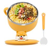 Bol de Ramen avec Couvercle Chat 1200 ML Bol de Nouilles Instantanées en Acier Inoxydable avec Cuillère à Fourche Résistantes à la Chaleur bol de Ramen pour Soupe Nouilles Boulettes Salades (Jane)