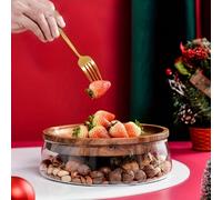Bol de service en verre double paroi avec couvercle en bois naturel, grand plateau de rangement pour fruits secs, organisateur de cuisine moderne, récipient décoratif pour les fêtes de Noël et de Than