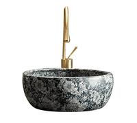 Bol d'évier Meuble-lavabo-vasque de salle bain 16 pouces Meuble-lavabo à comptoir rond vintage avec motif floral, robinet et combo vidange escamotable