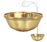 Bol en cuivre - Présentoir de plat d' pentagramme de 3,54 pouces, récipient d'offrande de rituel en laiton, accent de table, support de cérémonie de méditation triple lune | Récipient de service