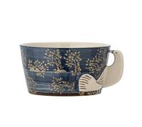 Bol en grès bleu, rond, fait main, motif oiseau - Bloomingville, Hezha - Ø13xH7 cm