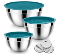 Bol mélangeur inox - Ensemble de 3 - Bleu - Avec couvercle - 1,6 / 2,8 / 4,6 litres