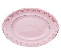 Bol ovale 36, porcelaine rose, rosettes, ligne d'or, Leander