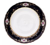 Bol peu profond, 32 cm, porcelaine tchèque, cobalt, rose, Leander