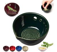Bol Râpe Ail 2-en-1 Avec Moulin, 5 Tailles De Trous, Épluche-Herbes, Accessoire Cuisine Résine Verte 7x7x4 cm