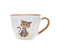 Bol timbale avec une anse - Motif chat marron stylisé- matière porcelaine fine - contenance 550ML