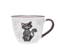 Bol timbale avec une anse - Motif chat noir - matière porcelaine fine - contenance 550ML