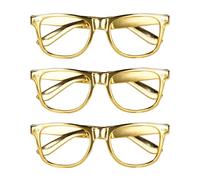 Boland 02627 Lot de 3 lunettes de fête dorées sans vue Rappeur, Star, accessoire fête à thème, carnaval
