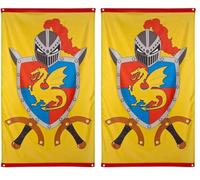Boland 44008 - Drapeau chevalier et dragon, taille 150 x 90 cm, décoration à suspendre avec dragon et armoiries, bannière, décoration pour fête à thème, anniversaire ou carnaval (Lot de 2)