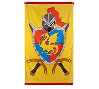 Boland 44008 - Drapeau chevalier et dragon, taille 150 x 90 cm, décoration à suspendre avec dragon et armoiries, bannière, décoration pour fête à thème, anniversaire ou carnaval