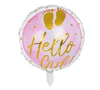 Boland 53240 - Ballon gonflable Hello Girl, diamètre 45 cm, à gonfler, ballon à hélium, fête prénatale, naissance, fille, cadeau, décoration