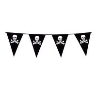 Boland 74160 - Guirlande de fanions Pirate Longueur 4 m, Pompiers, tête de Mort, décoration à Suspendre, Guirlande, Anniversaire, décoration de fête, fête à thème, Carnaval Taille Unique Blanc