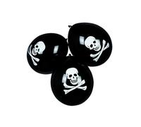 Boland 74164 - Lot de 6 ballons en latex motif pirates, env. 23 cm, noir et blanc, tête de mort, os, pirates, ballons, anniversaire, fête de jardin, fête à thème, décoration à suspendre, carnaval