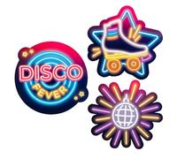 Boland 756 - Décorations en carton Disco Fever, 3 pièces, taille 29 x 30 cm, patins à roulettes, boule disco, décoration murale, fête à thème, anniversaire, carnaval