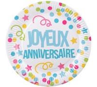Boland assiettes joyeux anniversaire 23cm papier 6 pièces Multicolor