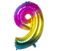 Boland ballon en papier d'aluminium figure 9 arc-en-ciel en latex 86 cm Multicolor