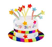 Boland Chapeau d'anniversaire 00932 Happy Birthday adulte en peluche arc-en-ciel avec bougies Blanc