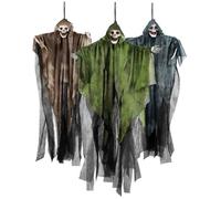 Boland décoration suspendue crâne fantôme 65 cm rouge/vert/bleu 3 pièces