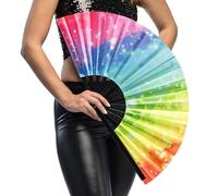Boland - Éventail UV Rave XL, éventail à main qui brille sous la lumière noire, éventail pliable pour le carnaval, les festivals et les soirées à thème
