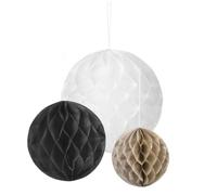 Boland Party Time Lot de 3 boules en papier nid d'abeille 10 cm/15 cm/20 cm
