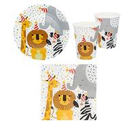 Boland - Set de vaisselle de fête safari avec gobelets en carton, assiettes, serviettes, décoration, anniversaire, fête des enfants, animaux
