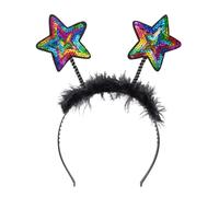 Boland - Tiare étoile avec paillettes, bandeau avec plumes, coiffe, costume, carnaval, fête à thème, Nouvel An, Arc-en-ciel