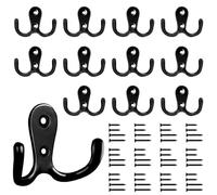 Bolatus Lot de 12 crochets muraux doubles en métal rétro avec 48 vis pour porte-manteau, salle de bain, cuisine (noir)