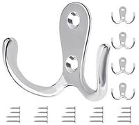 Bolatus Lot de 5 crochets à manteaux en argent, crochets doubles vintage, crochets muraux en métal rétro avec vis pour cuisine, salle de bain, mur