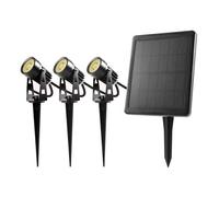 BOLD Lot de 3 spots LED solaires pour extérieur/jardin (blanc chaud) Batterie Li-ion interchangeable | Piquets en métal | Étanche IP65 | 3 x 70 lm | Jusqu'à 11 heures d'autonomie - 19219