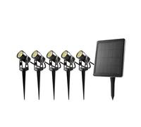 BOLD Lot de 5 spots LED solaires pour extérieur/jardin (blanc chaud) - Batterie Li-ion interchangeable - Piquets en métal - Étanche IP65-5 x 70 lm - Jusqu'à 9 heures d'autonomie.