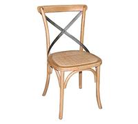 Bolero Chaise en bois naturel avec dossier croisé en métal (lot de 2), finition bois naturel, assise en rotin et structure en chêne, hauteur d'assise : 470 mm, GG656