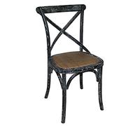 Bolero Chaise en bois noir patiné avec dossier croisé (lot de 2), finition noire délavée, assise en rotin et cadre en bouleau, hauteur d'assise : 470 mm, GG654