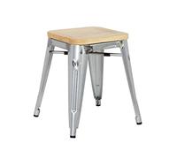 Bolero Tabouret Bistro Bas en Acier avec Assise en Bois (Lot de 4), Structure en Acier galvanisé et Assise en frêne, empilables, Hauteur d'assise : 450 mm, GM634