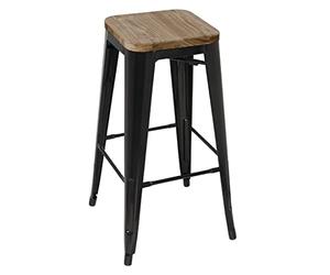Bolero Tabouret Bistro Haut en Acier Noir avec Assise en Bois Lot de 4