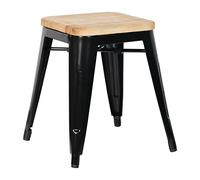 Bolero Tabourets Bistro Bas en Acier Noir avec Assise en Bois (Lot de 4)