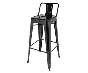 Bolero Tabourets Hauts Bistro en Acier Noir avec Dossier (Lot de 4)