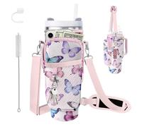bolimoss Butterfly Stanley - Sac à gobelet avec bandoulière réglable et dragonne - Joli porte-bouteille en néoprène avec 3 poches pour tasse Stanley de 101,6 à 76,2 ml, accessoires pour la gym