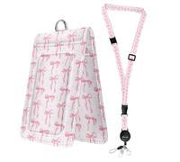 bolimoss Cordons roses mignons avec nœud pour badges d’identification, porte-badges en cuir avec fenêtres double face, porte-carte de badge avec boucles de déverrouillage rapide et cordons de cou