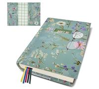 bolimoss Housse de livre à motif floral en toile douce lavable avec marque-page - Couverture rigide réglable et réutilisable pour les amateurs de livres, pour femmes et enseignants (vert, taille L)