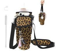 bolimoss Porte-gobelet Stanley imprimé léopard avec 3 poches pour gobelet Stanley Cup 40/30 oz (oz oz), pochette porte-bouteille d'eau avec bandoulière et dragonne réglables