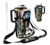 bolimoss Stanley Porte-gobelet, porte-accessoires avec poches pour téléphone et sangles réglables, pochette portable en néoprène pour gobelet de 1,2 l motif marguerite pour gobelet de 1,2 l pour