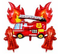 Bolosa Décorations d'anniversaire en forme de camion de pompiers, ballons en aluminium avec camion de pompiers, bouches d'incendie et flammes, décorations de fête pour anniversaires d'enfants, toiles