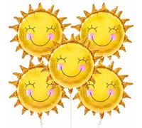 Bolosa Lot de 5 ballons en aluminium motif smiley pour premier anniversaire, fête prénatale et fête dans le jardin - 63 x 63 cm - Doré