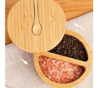 Bols à sel et poivre en bambou, salière divisée avec couvercle rotatif et cuillère, bocaux à épices avec couvercle magnétique pour garder au sec, mini cuillère intégrée sur le dessus Chambre unique,Do