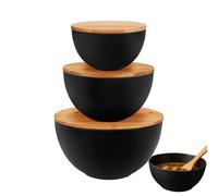Bols avec couvercles - Lot de 3 récipients pour la préparation des repas - Récipients de rangement empilables avec couvercles en bois - Pour préparer et stocker des frites, des aliments, de la soupe