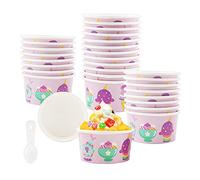 Bols de Crème Glacée,50pcs réutilisables Coupe Glacée Tasses Gobelets Carton Gobelets en Papier à Dessert Ice Cream Yoghourt rondes roses Pots de crème glacée avec cuillères