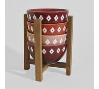 Bols (x4) en céramique multicolore à motifs et support en bois d'acacia 15.5x20x15.5cm Multicolore